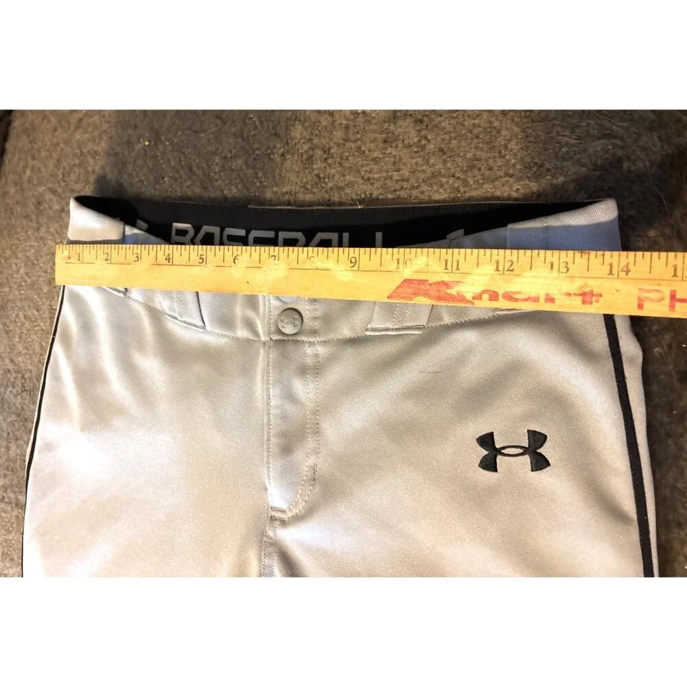Under Armour Sz YL Baseball Pants Gray W/ Black Piping Polyester Sports Youth